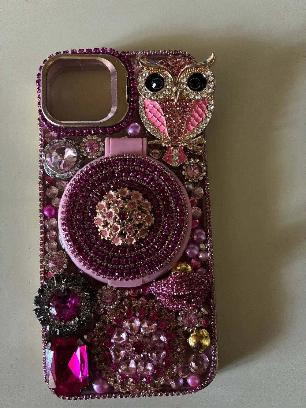 Decorative Pink Rhinestone Phone Case Mirror Accessory